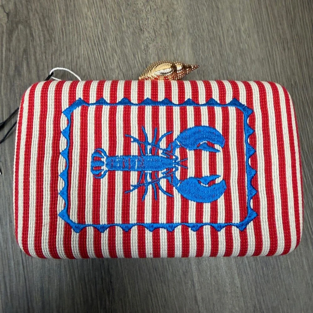 Shiraleah Chicago Lobster Striped Clutch Bag Red White Blue Nautical NWT
